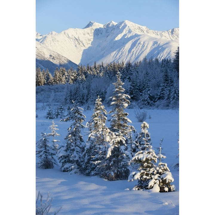 Scenic View Of Chugach Mountains And Snowcovered Landscape Southcentral Alaska Winter Poster Print Image 1