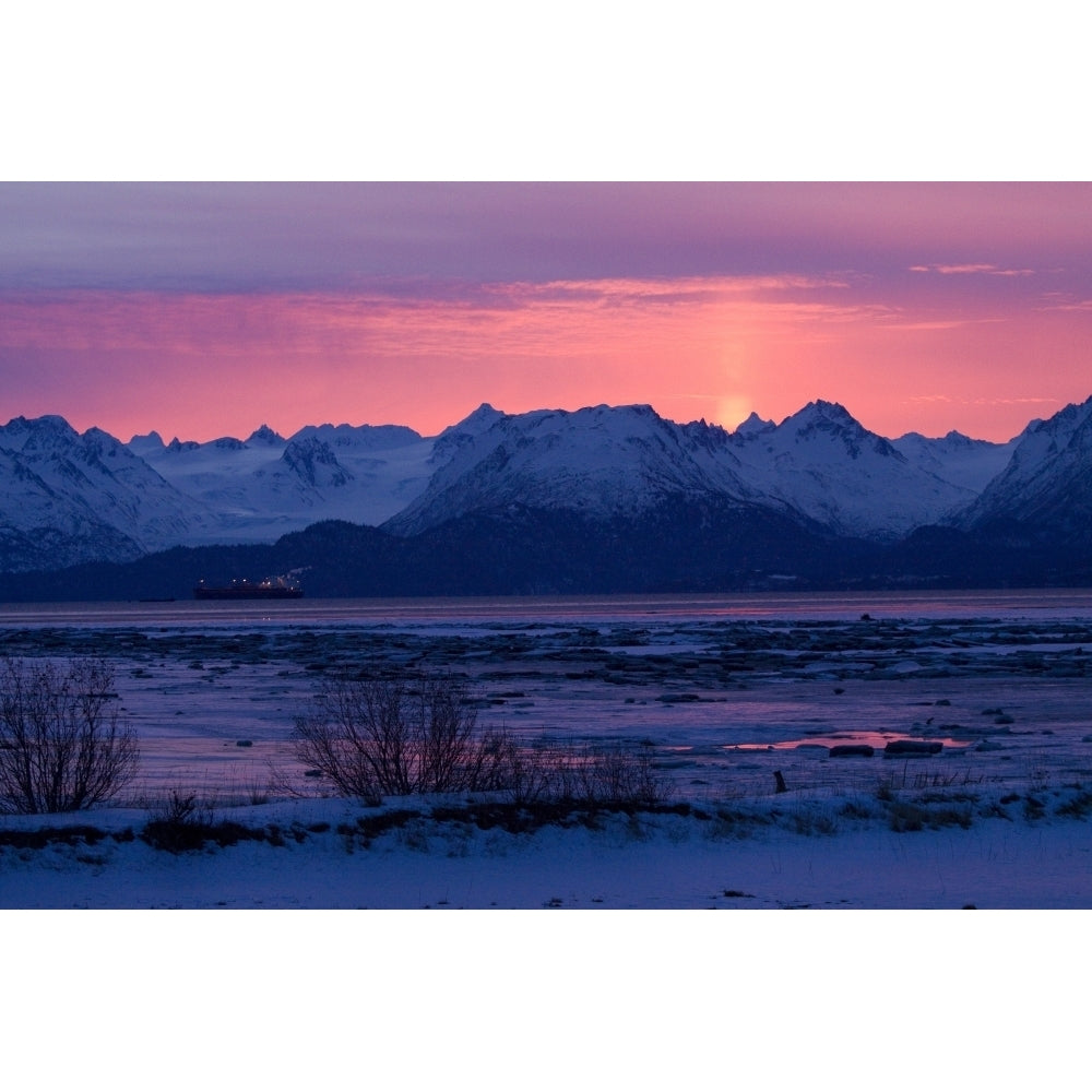 View Of Sunrise Over Mountains Across Kachemak Bay Near Homer Kenai Peninsula Alaska Winter Poster Print Image 2