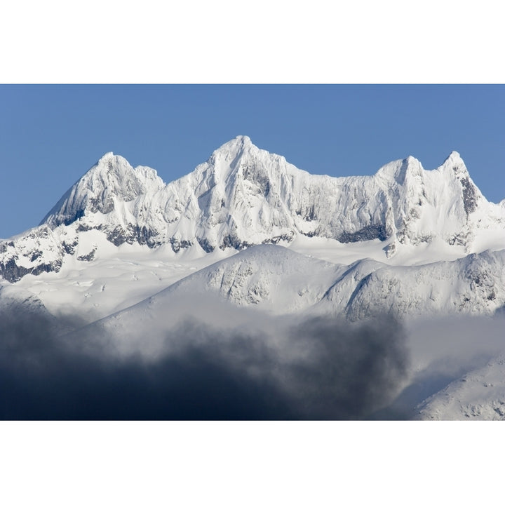 Dense Fog Burns Off To Reveal Snow Covered Mendenhall Towers Coast Mountains Se Alaska Winter Poster Print Image 1