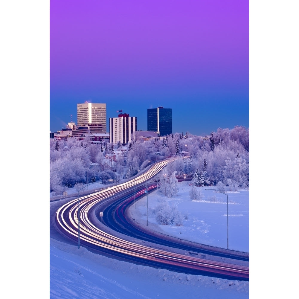 Alpenglow Over The Anchorage Skyline With The Lights From Traffic On Minnesota Blvd In The Foreground During Winter So 1 Image 2