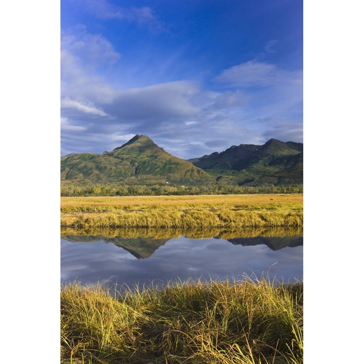 Tidal Slough And Mountain Scenic Along Womens Bay Early Morning Kodiak Island Alaska Usa. Poster Print Image 1