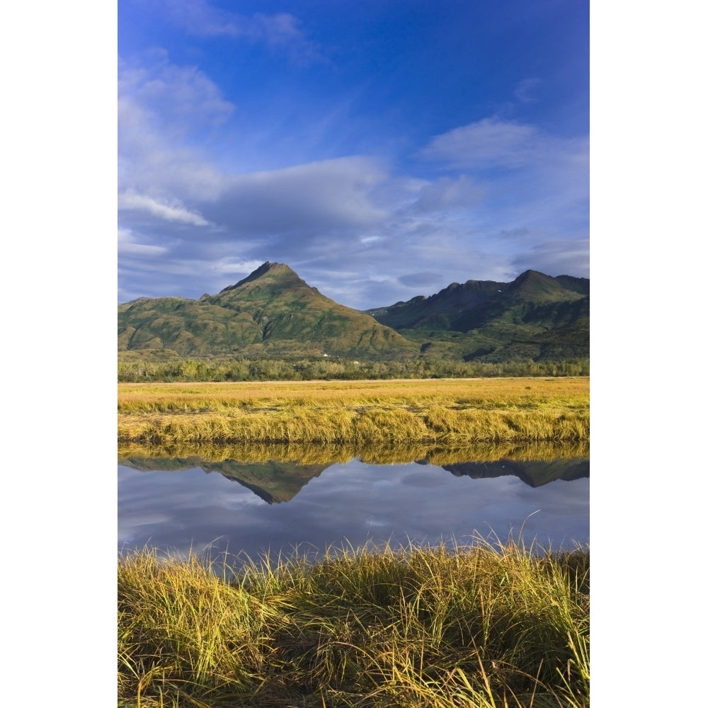 Tidal Slough And Mountain Scenic Along Womens Bay Early Morning Kodiak Island Alaska Usa. Poster Print Image 2