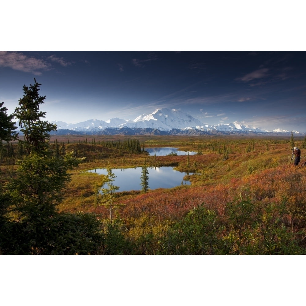 Male Hiker Photographs Mt Mckinley In The Morning Near Two Kettle Ponds In The Fall Tundra In Denali National Park Nea 3 Image 2