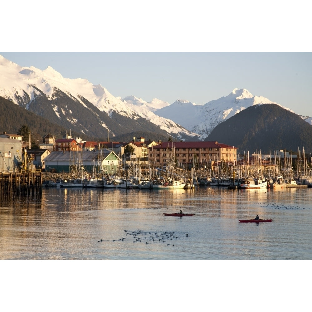 Kayakers In Sitka Sound At Sunset Between Japonski and Baranof Islands With Sitka In Background Southeast Alaska Image 1