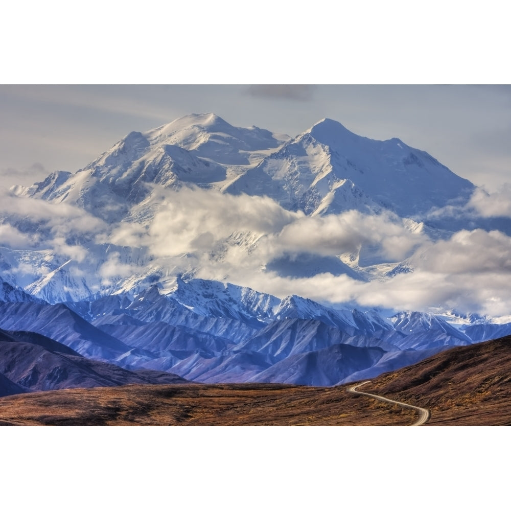 Scenic View Of Mt. Mckinley With Colorful Autumn Tundra And The Park Road In The Image 1