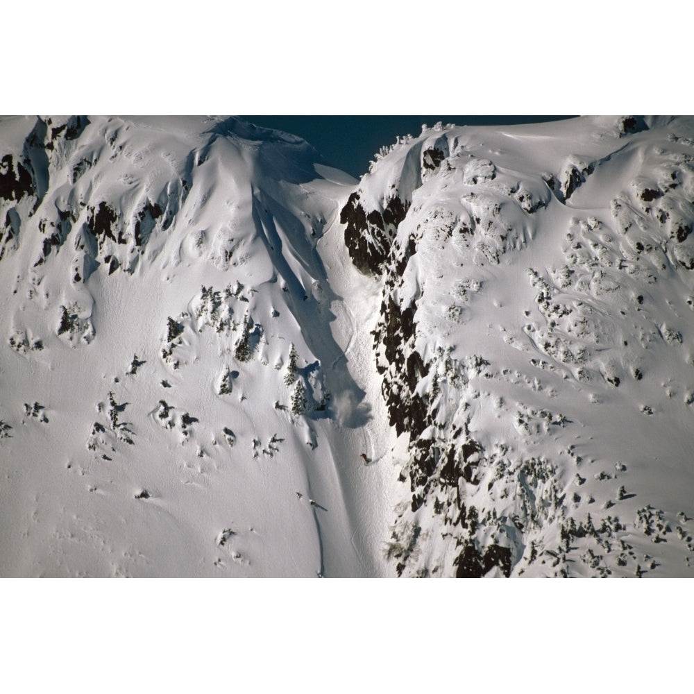 Person Snowboarding Down Chute Eaglecrest Ski Resort Douglas Isl Near Juneau Alaska Se Winter Poster Print Image 2