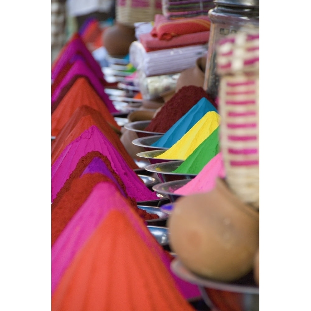 Rows Of Colorful Cone-Shaped Puga Pigment At Devaraja Market In Mysore Karnataka India Poster Print Image 1