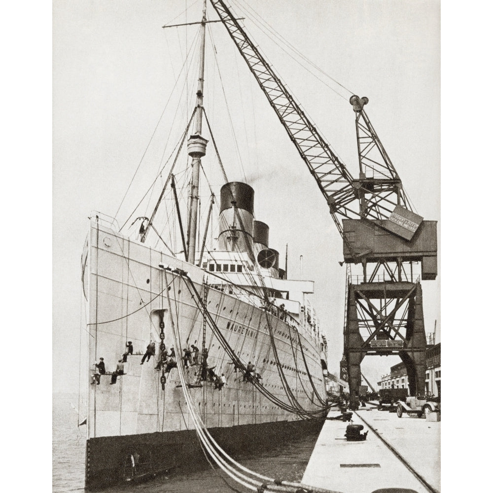 The Rms Mauretania Docked And Beingpainted. From The Story Of 25 Eventful Years In Pictures Published 1935. Image 1