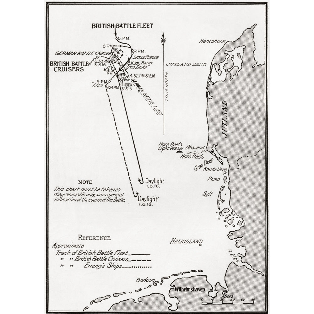 Chart Showing The Course Of The British Fleet In The Battle Of Jutland Bank During World War I From The Year 1916 Illus Image 2