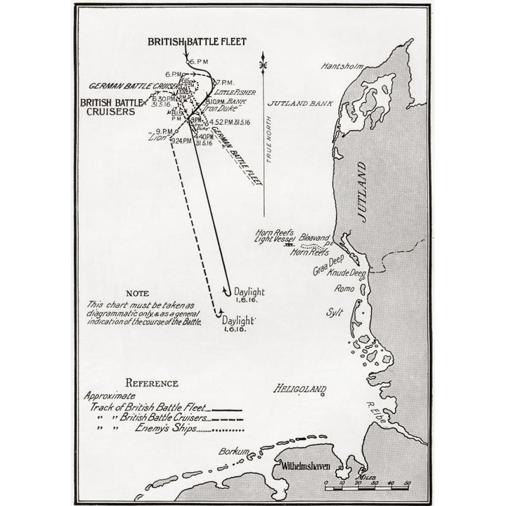 Chart Showing The Course Of The British Fleet In The Battle Of Jutland Bank During World War I From The Year 1916 Illus Image 1