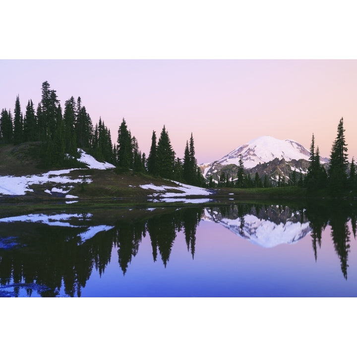 Mount rainier reflected in a pond at sunset near tipsoo lake mount rainier national park;Washington united states of ame Image 2