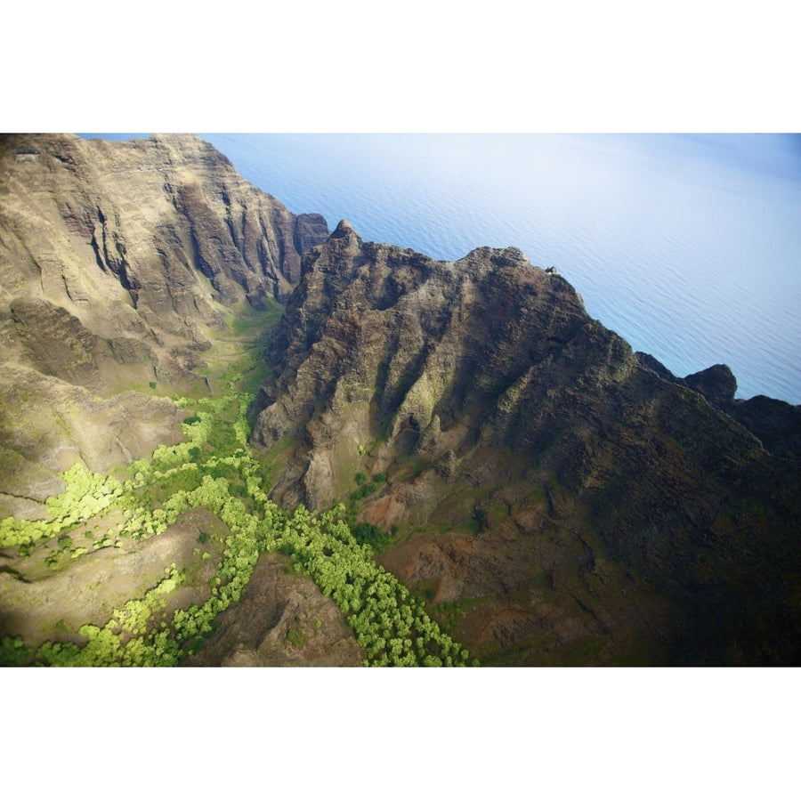 Aerial View Of The Rugged Landscape Along The Coast Of A Hawaiian Island Na Pali Coast; Kauai Hawaii United States Of Image 1