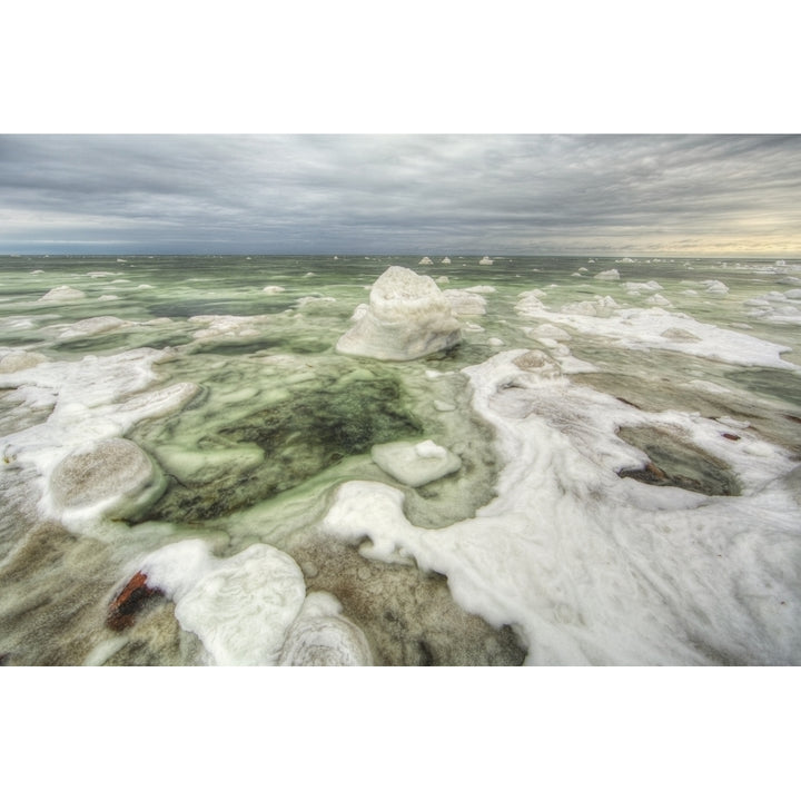 The green ice filled water of hudsons bay;Manitoba canada Poster Print Image 1