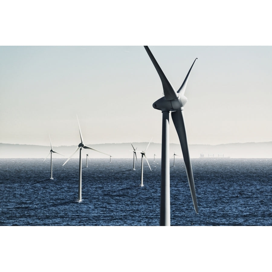 Digital composite of wind turbines on the water;Tarifa cadiz andalusia spain Poster Print Image 1