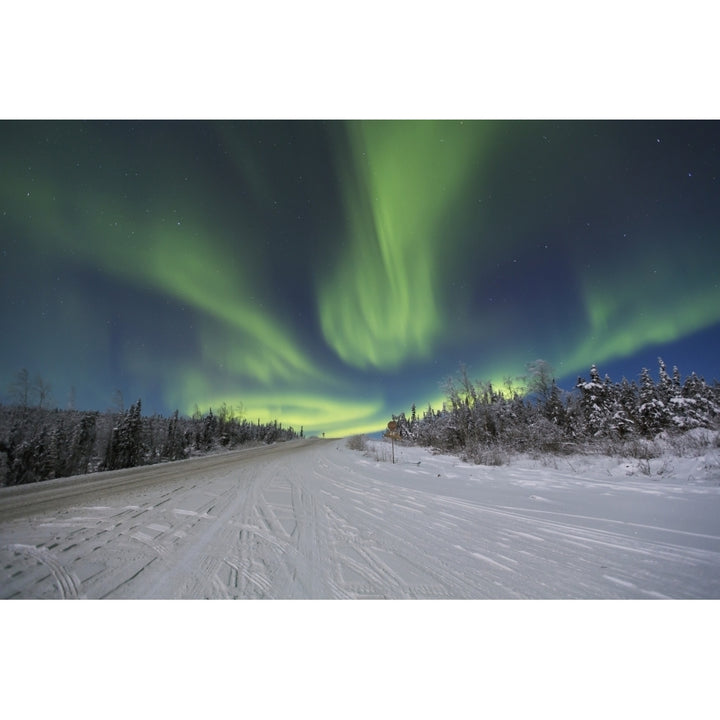 Northern Lights dancing over the James Dalton Highway north of Fairbanks Interior Alaska Winter Poster Print Image 1