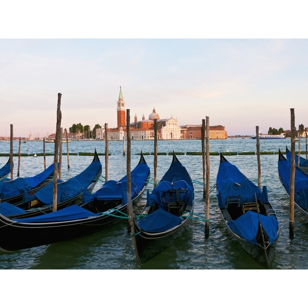 Gondolas on the grand canal by st marks square looking across to isola di san giorgio maggiore;Venice italy Image 1