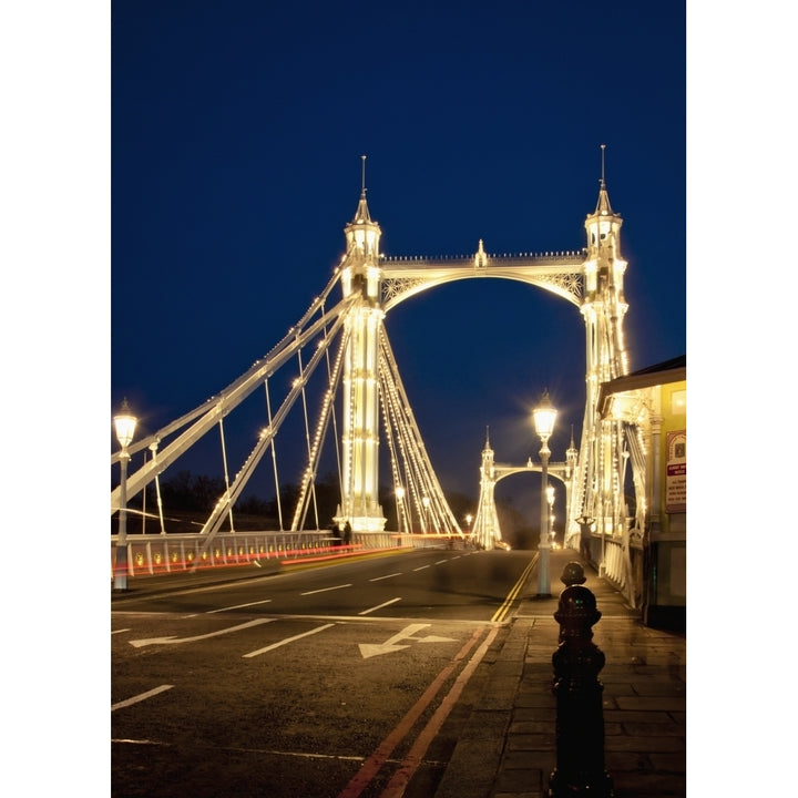 UK England Albert Bridge at night; London Poster Print Image 1