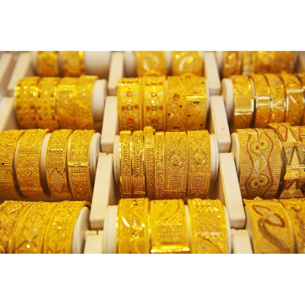 Gold Bangles For Sale In Gold Souk; Dubai United Arab Emirates Poster Print Image 1