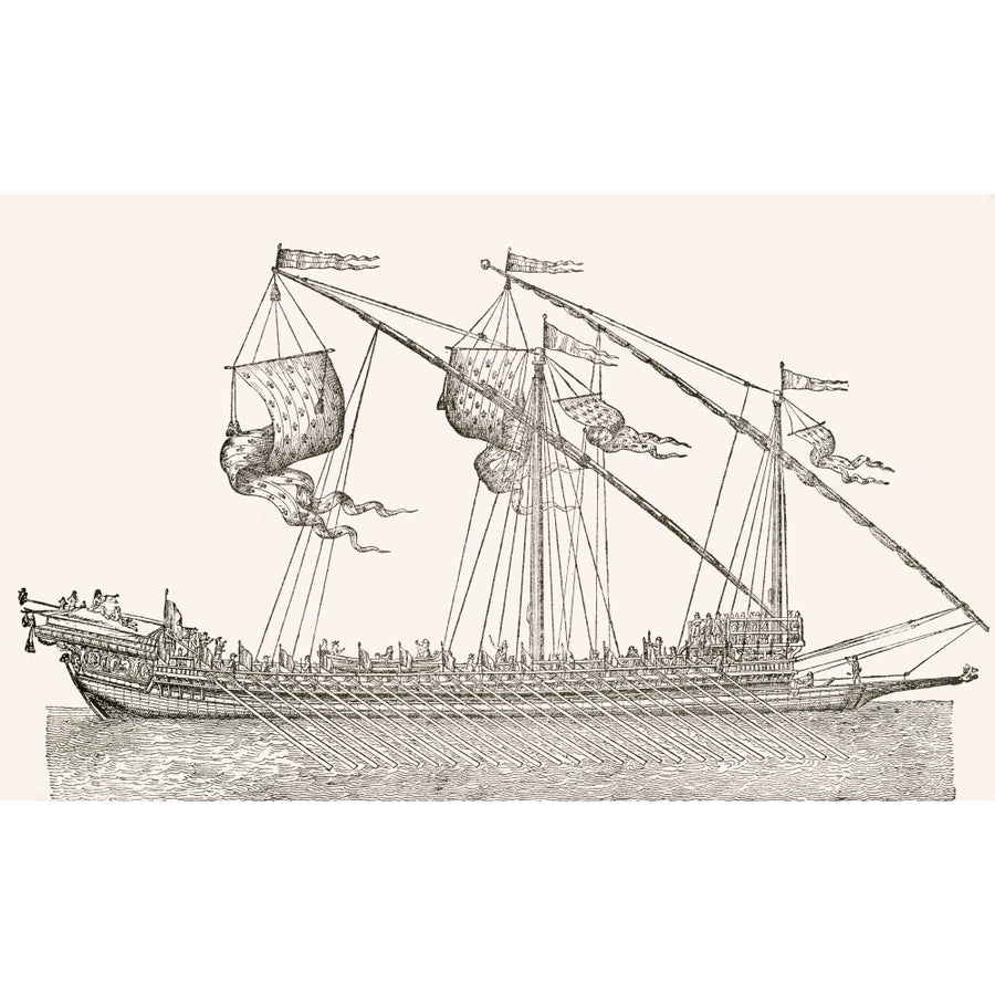 A 16Th Century Galley Ship. From El Museo Popular Published Madrid 1889 Poster Print Image 1