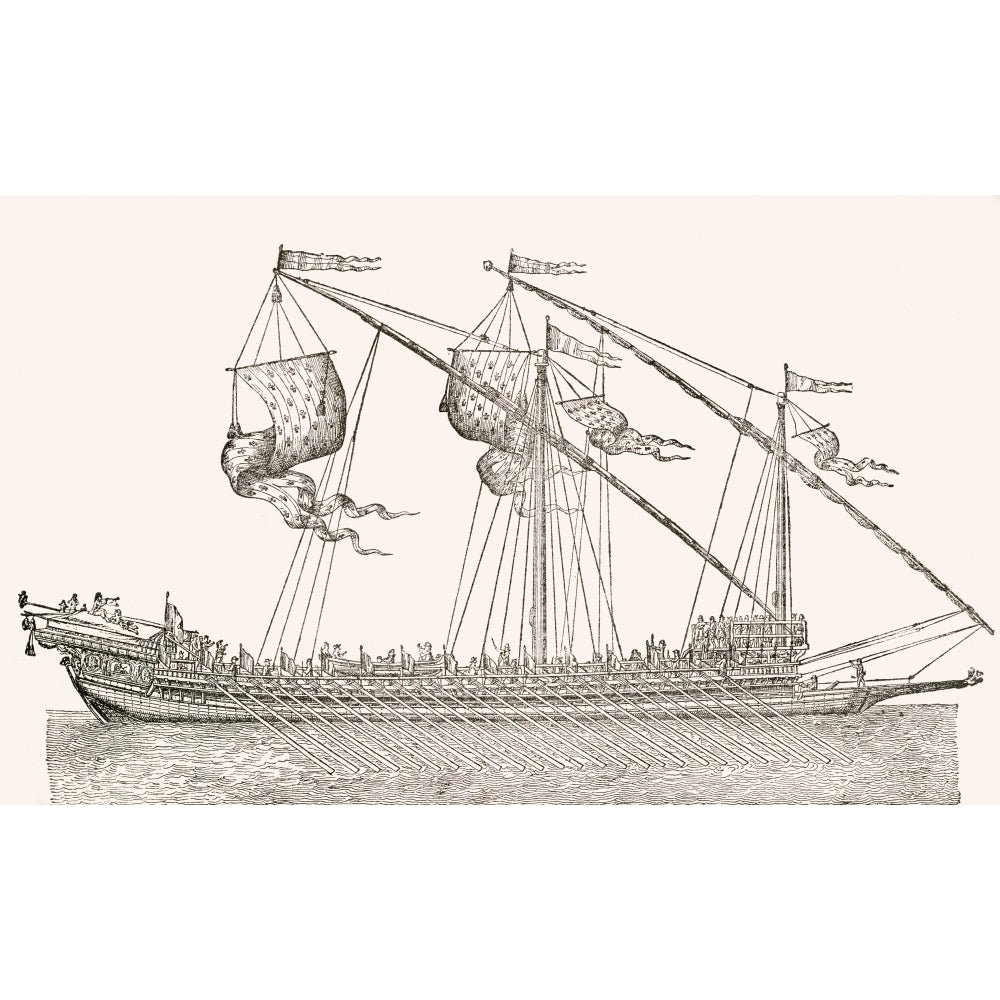 A 16Th Century Galley Ship. From El Museo Popular Published Madrid 1889 Poster Print Image 2