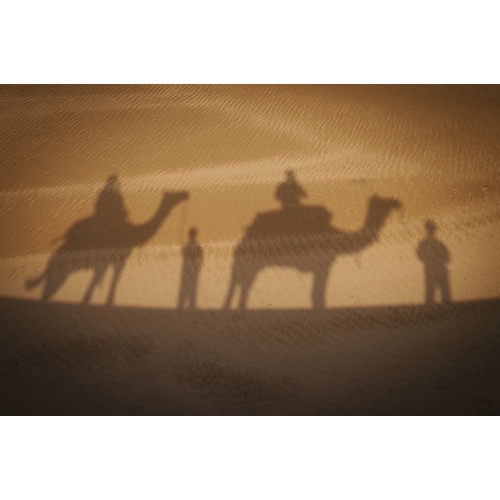 Shadow of camels with riders on the sand;India Poster Print Image 1