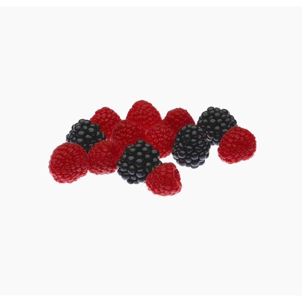 Agriculture - Fruit raspberries and blackberries small group with mist. Poster Print Image 1