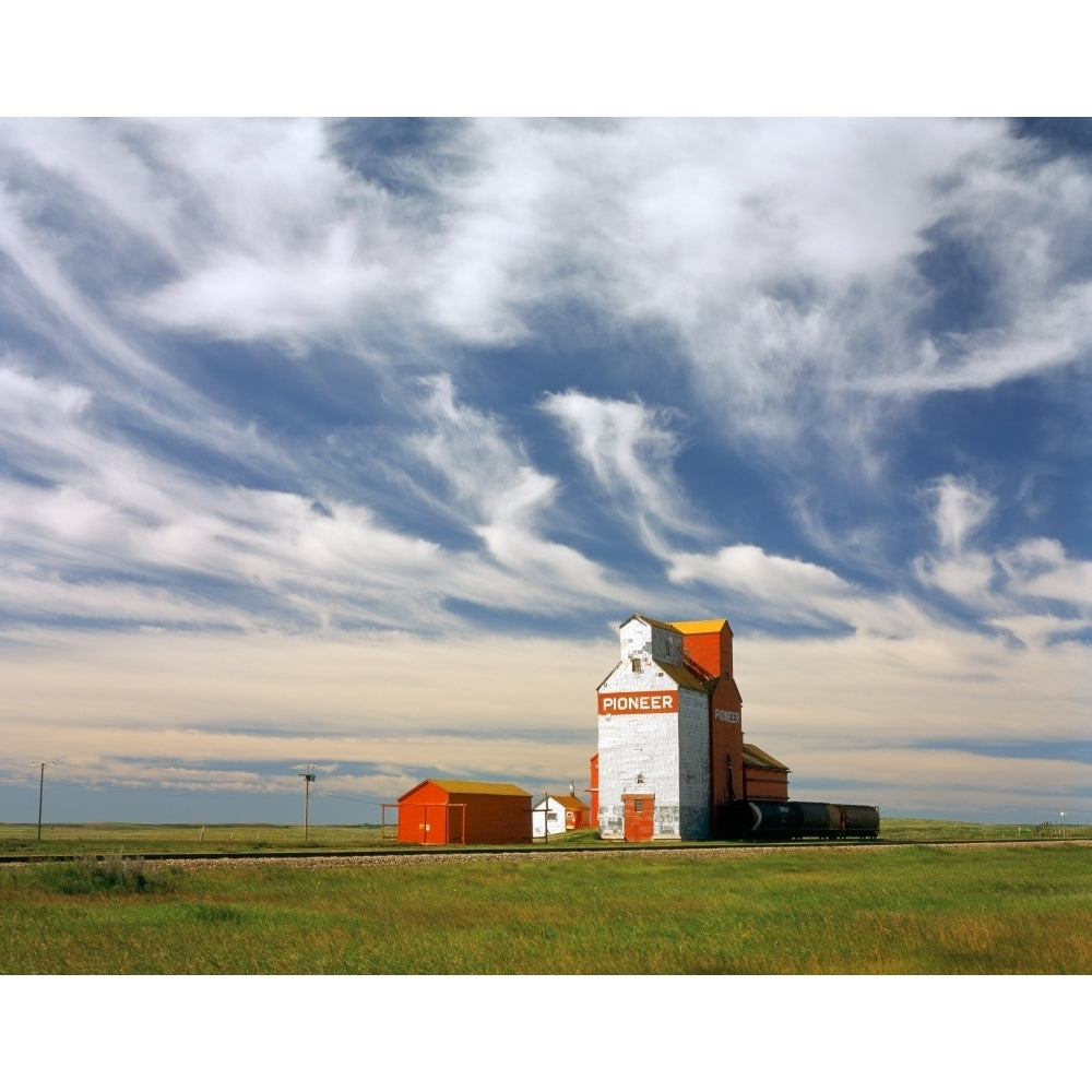 Inland grain terminal with railway in the prairies; Instow Saskatchewan Canada Poster Print Image 1