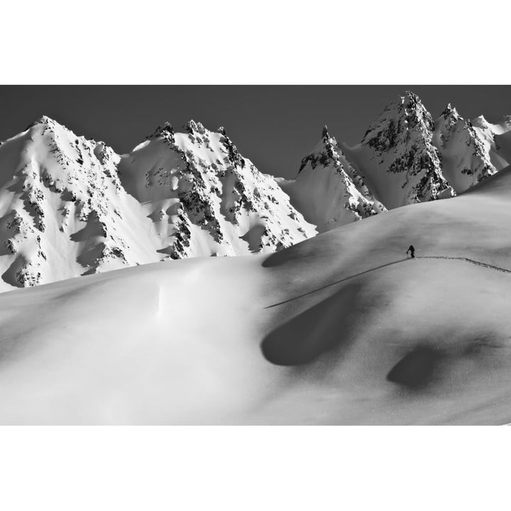 Backcountry skier skinning in the Iguana Backs of the Chugach Range above Valdez Southcentral Alaska Poster Print by Za Image 1