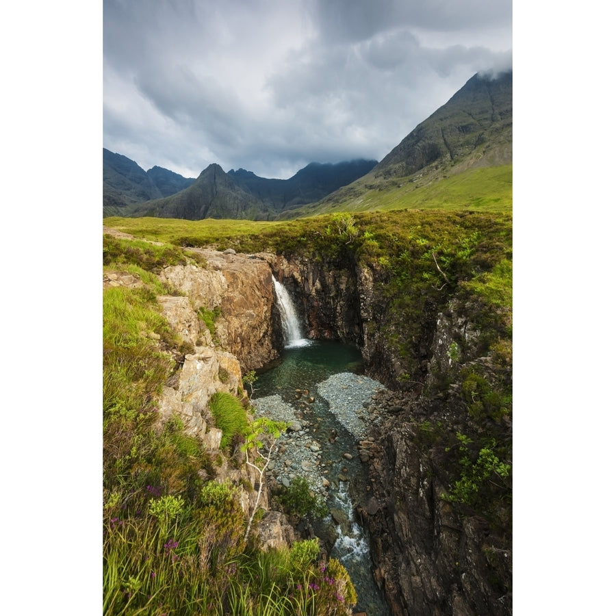 Waterfall in Coire na Creiche near Glen Brittle with the hills of the Black Cuillin in the background; Isle of Skye Sco Image 1