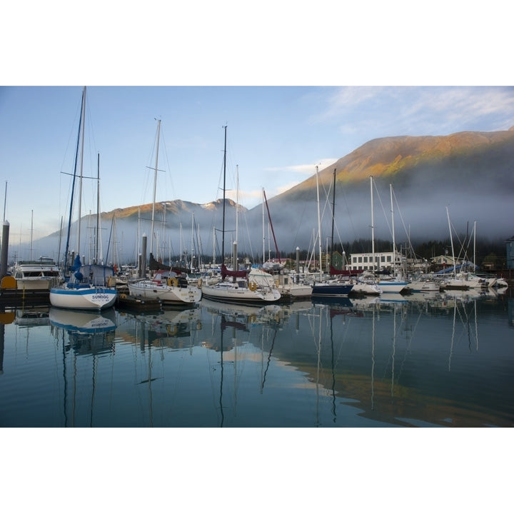 The waterfront of Seward Alaska with Mount Marthon in the background. Poster Print Image 1