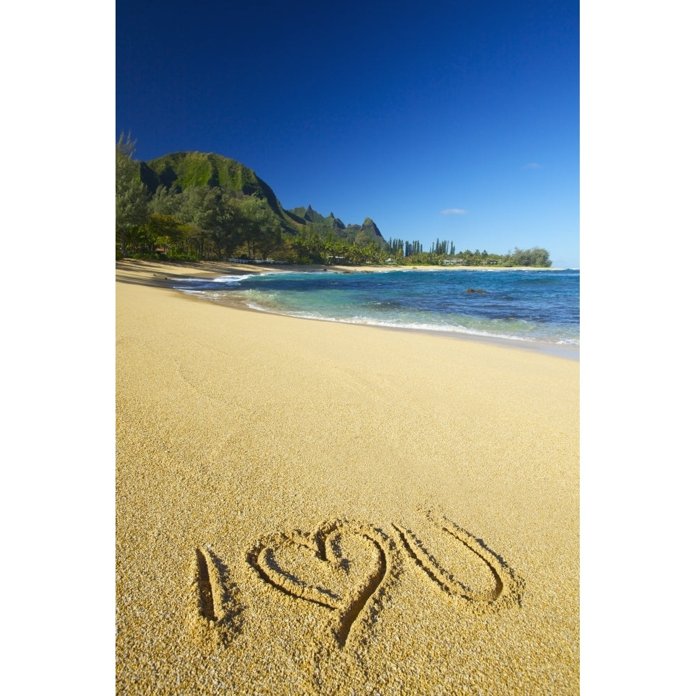 I Love You Written In The Sand On Tunnels Beach; Kauai Hawaii United States Of America by Kicka Witte / Design Pics Image 1