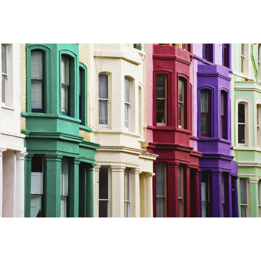 Colourful residential buildings in a row Notting Hill; London England Poster Print Image 1