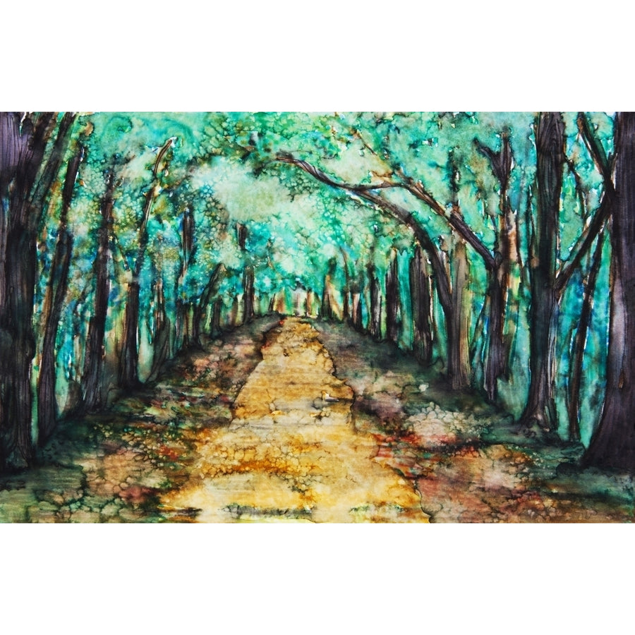 Watercolour painting of a path lined with trees Poster Print Image 1