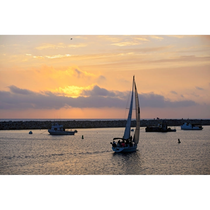 California King Harbor Sailboats at sunset in Redondo Beach. Poster Print Image 1