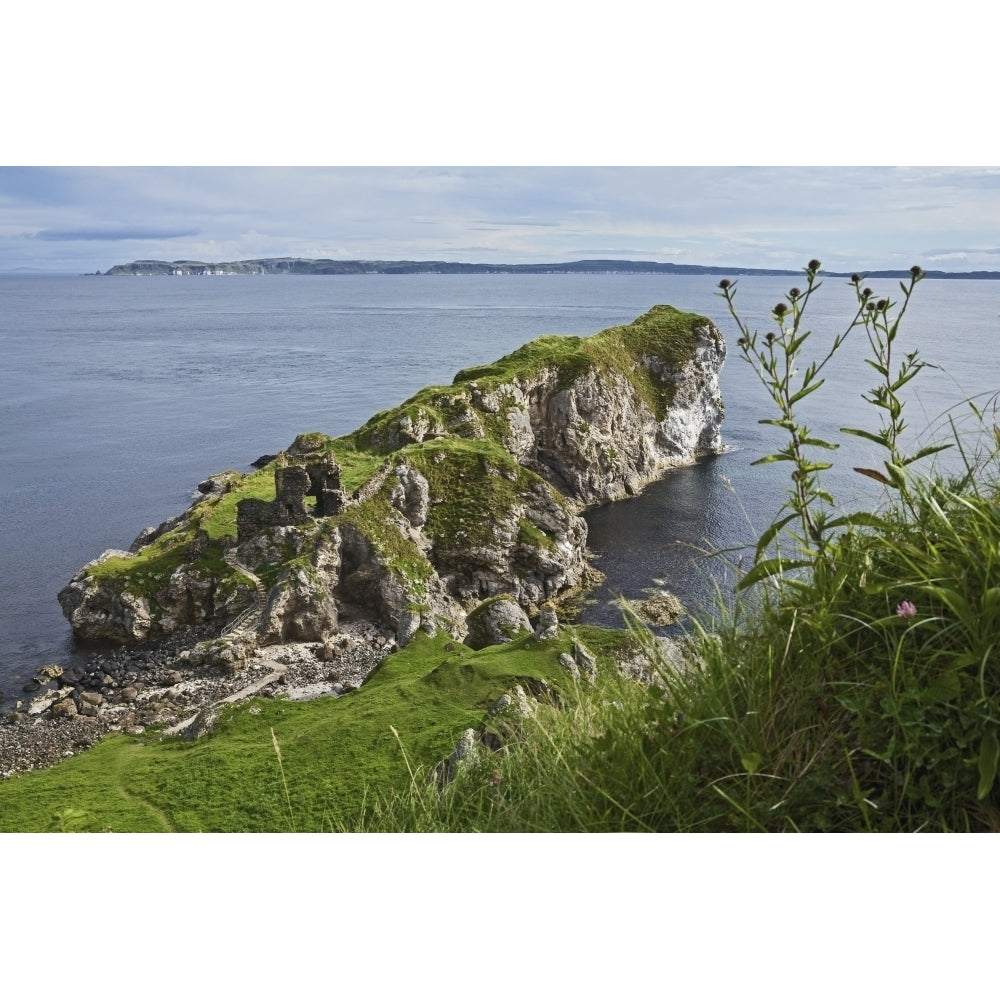 Kinbane Castle West of Ballycastle with Rathlin Island in background Glens of Antrim; County Antrim Ireland Image 1