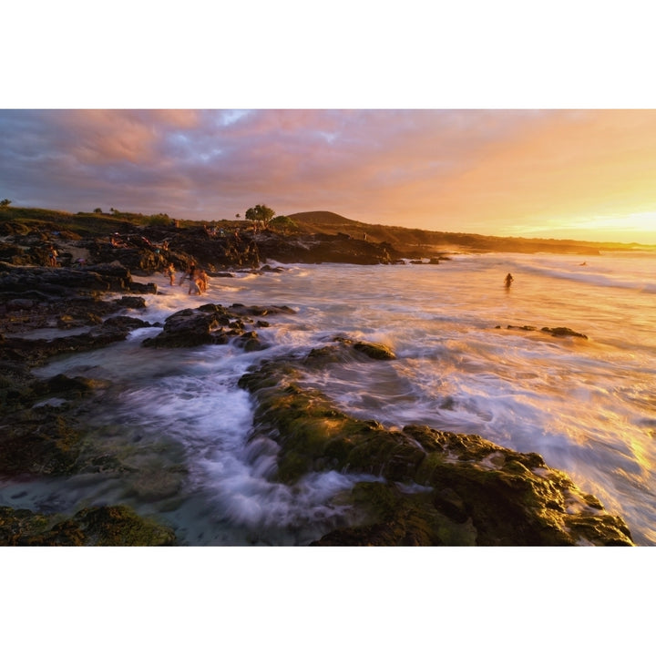 Kua Bay beach at sunset Kona Coast; Kona Big Island Hawaii United States of America Poster Print Image 1