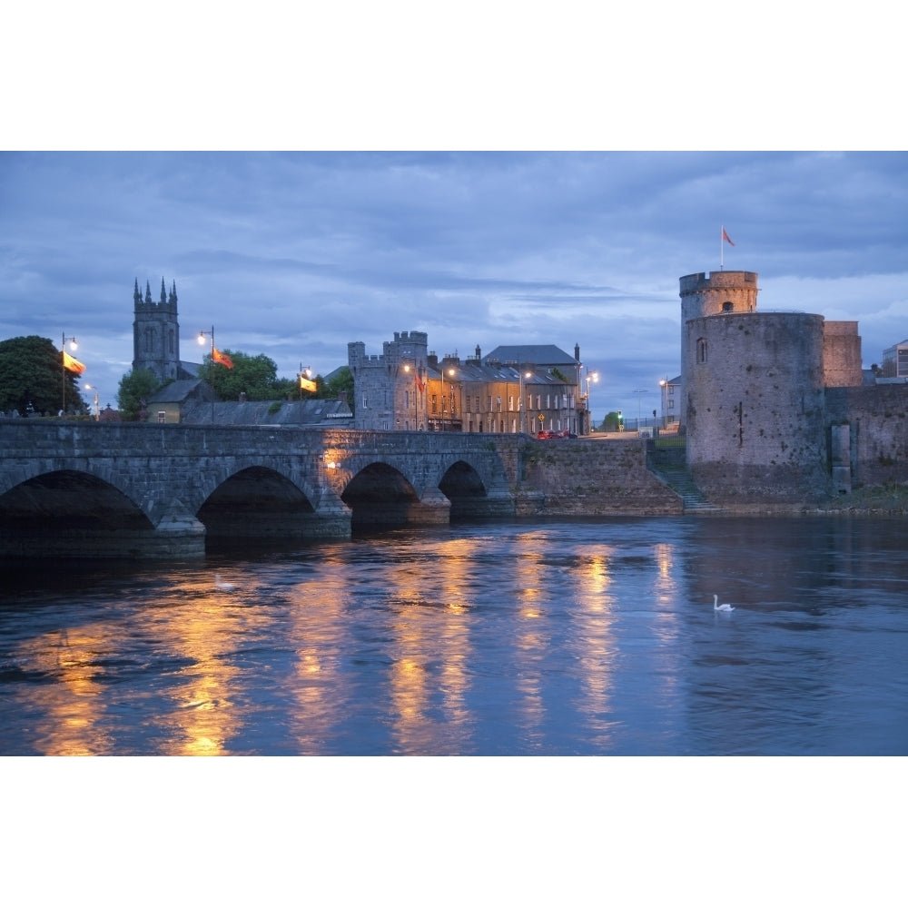 River Shannon with Thomond Bridge and King Johns Castle; Limerick County Limerick Ireland Poster Print Image 1