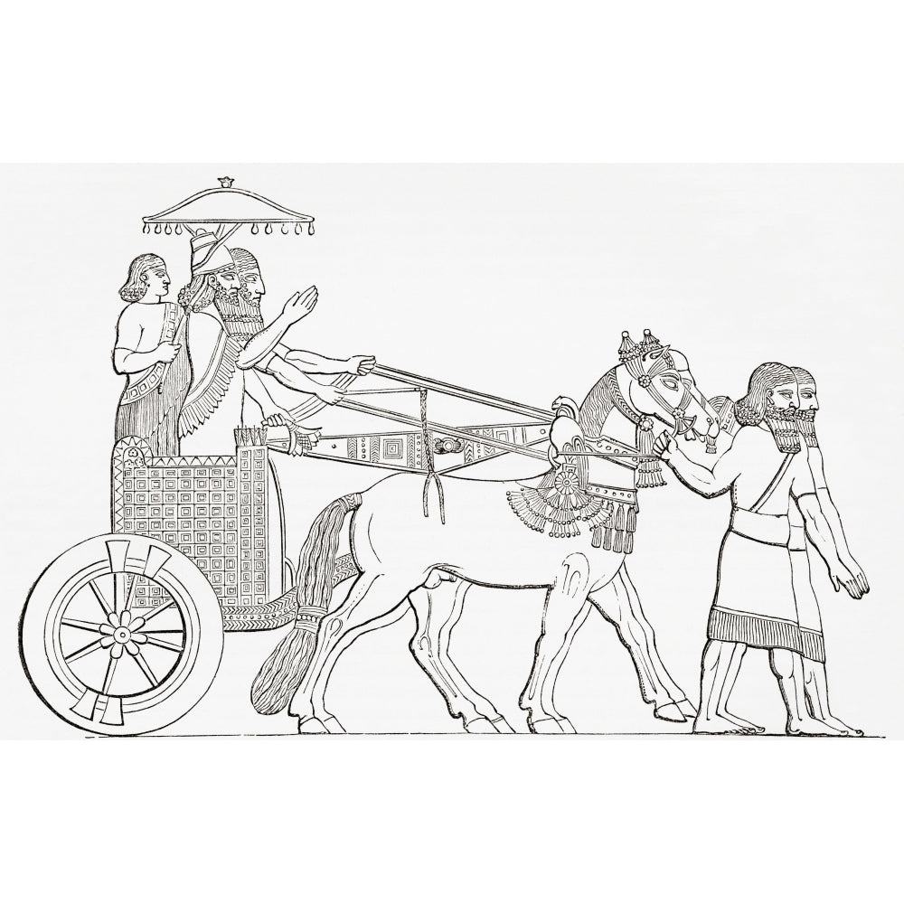 An Assyrian king in his chariot of state. From The Imperial Bible Dictionary published 1889. Poster Print Image 1