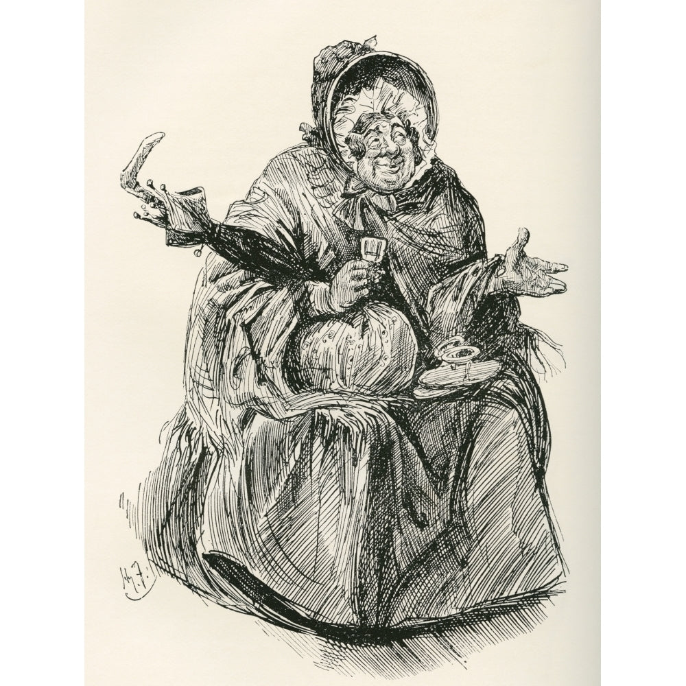 Mrs. Gamp. Illustration by Harry Furniss for the Charles Dickens novel Martin Image 1