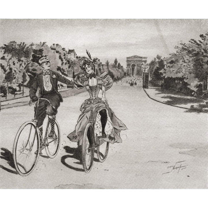 Cyclists on the way to the Bois du Boulogne Paris France in the 19th century. Image 1