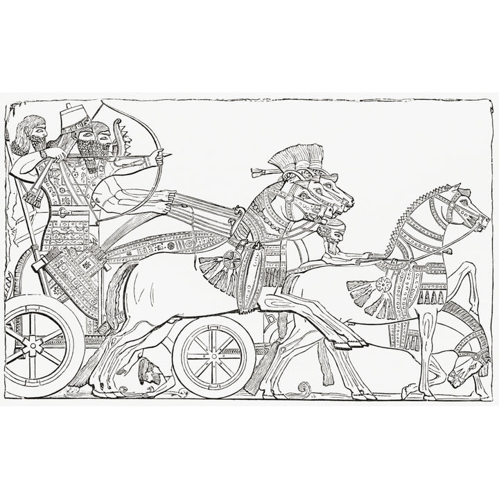 Assyrian war chariot. From The Imperial Bible Dictionary published 1889. Poster Print Image 1