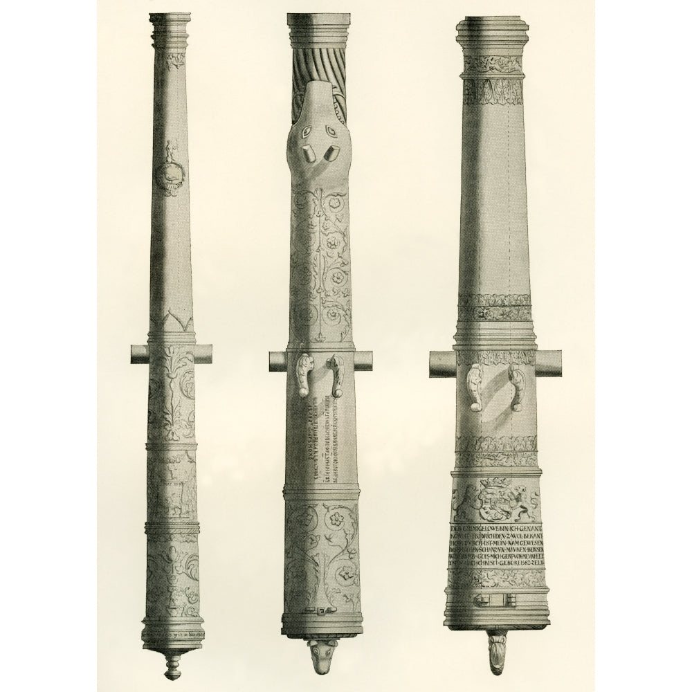 Examples of cannons. From left to right a German Nachtigall cannon cast in Image 1