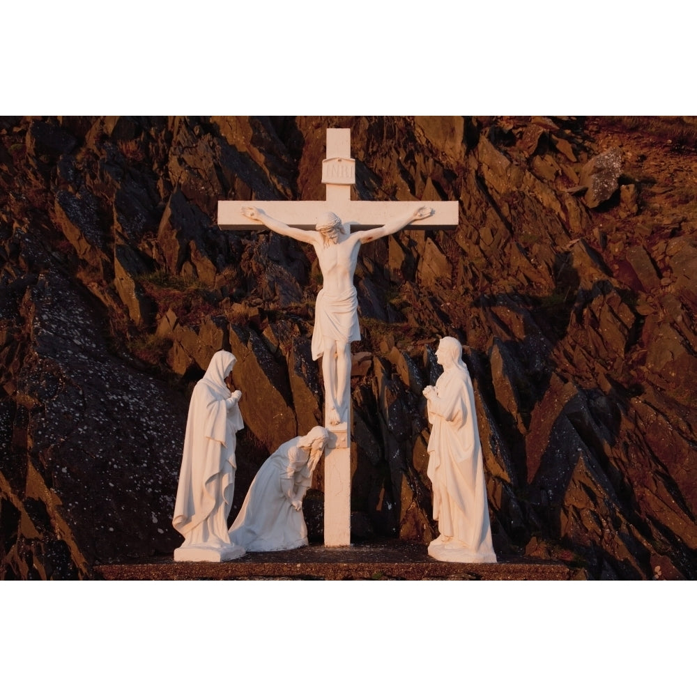 Statues of Jesus Christ on the cross and followers at the foot of the cross; County Kerry Ireland Poster Print by Peter Image 1