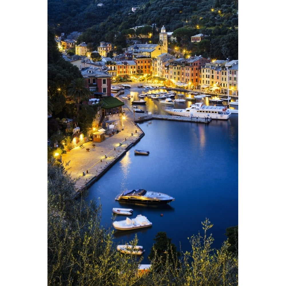 View of the harbour at dusk; Portofino Liguria Italy Poster Print Image 1