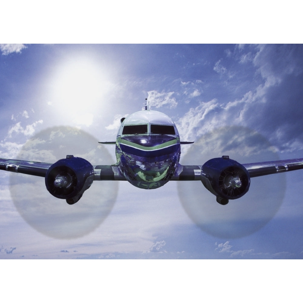 Head-On View Of Twin Engine Propeller Airplane Poster Print Image 2