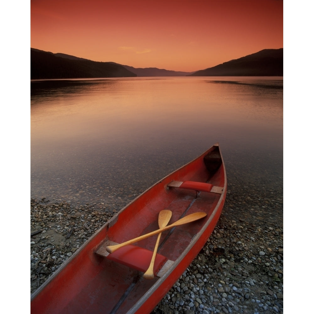 Canoe At Edge Of Mountain Lake Shuswap British Columbia Canada Poster Print Image 1