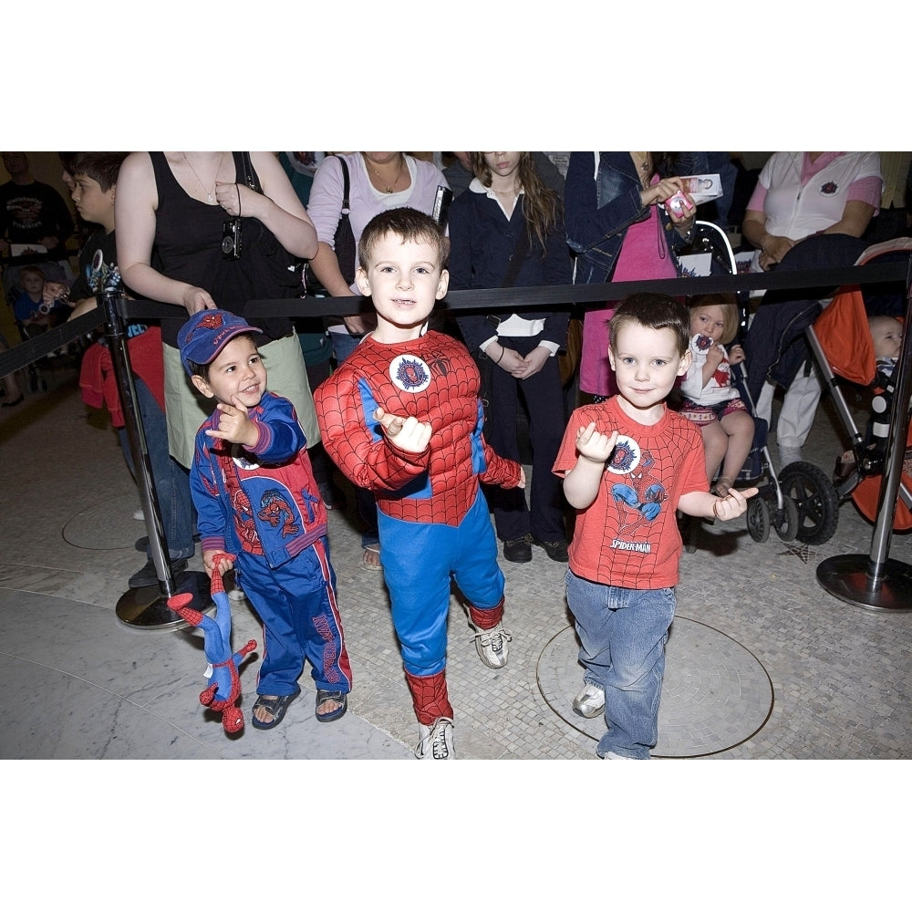 Young Spider-Man Fans In Costume Inside For Kids Visit Tobey Maguire At Exhibit Of Live Spiders For Spider-Man Week Image 2