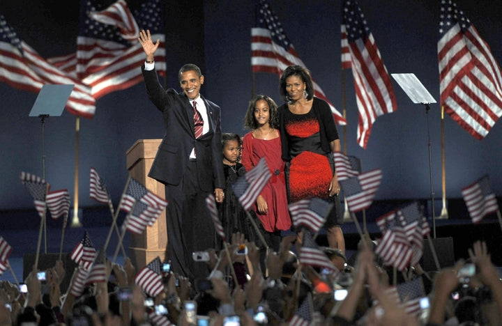 U.S. President Elect Senator Barack Obama  Daughter Sasha Obama  Daughter Malia Obama  Wife Michelle Obama (Wearing A Image 1