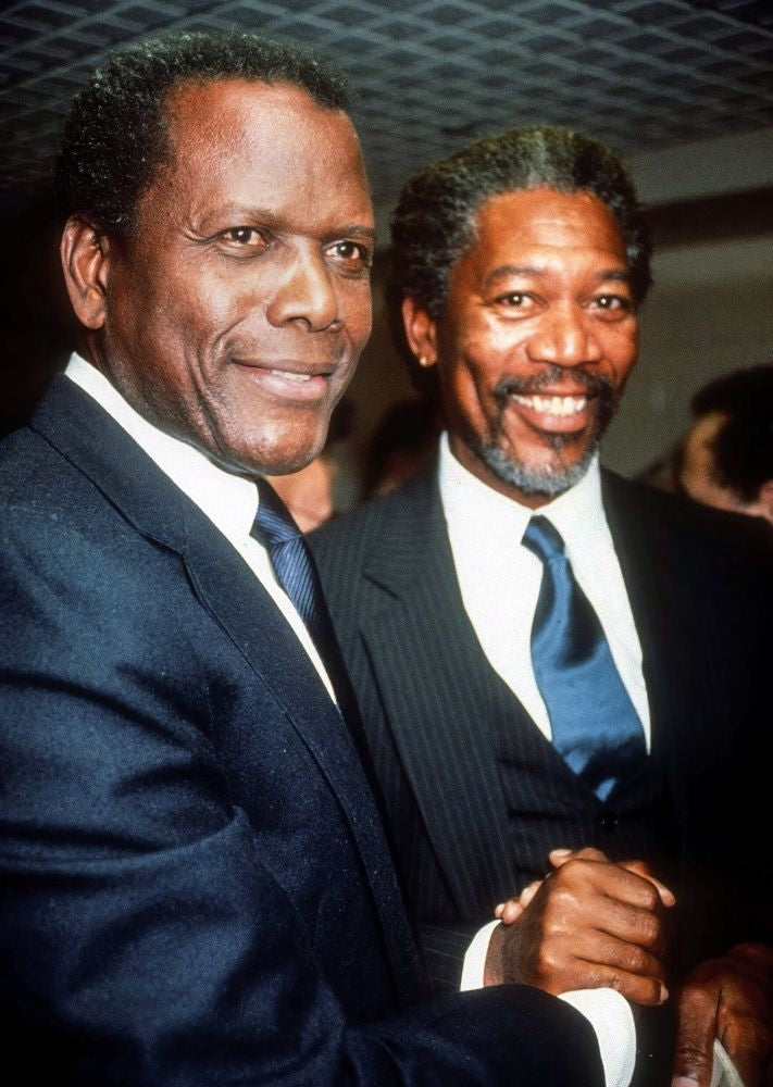 Sidney Poitier Morgan Freeman 1990. Photo by Adam Scull Poster Print Image 1