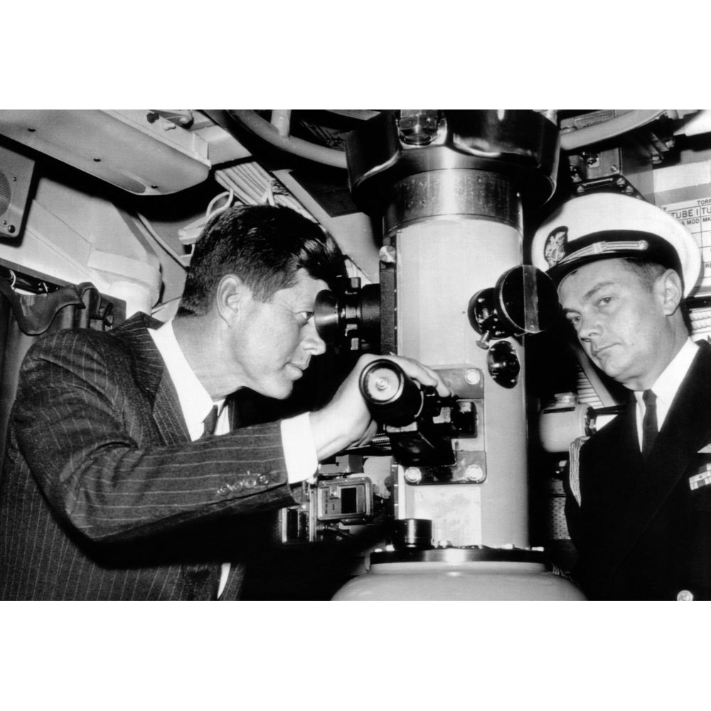 President John Kennedy Looks Through The Periscope Of The Nuclear Submarine Uss Thomas A. Edison. At Right Is His Naval Image 2